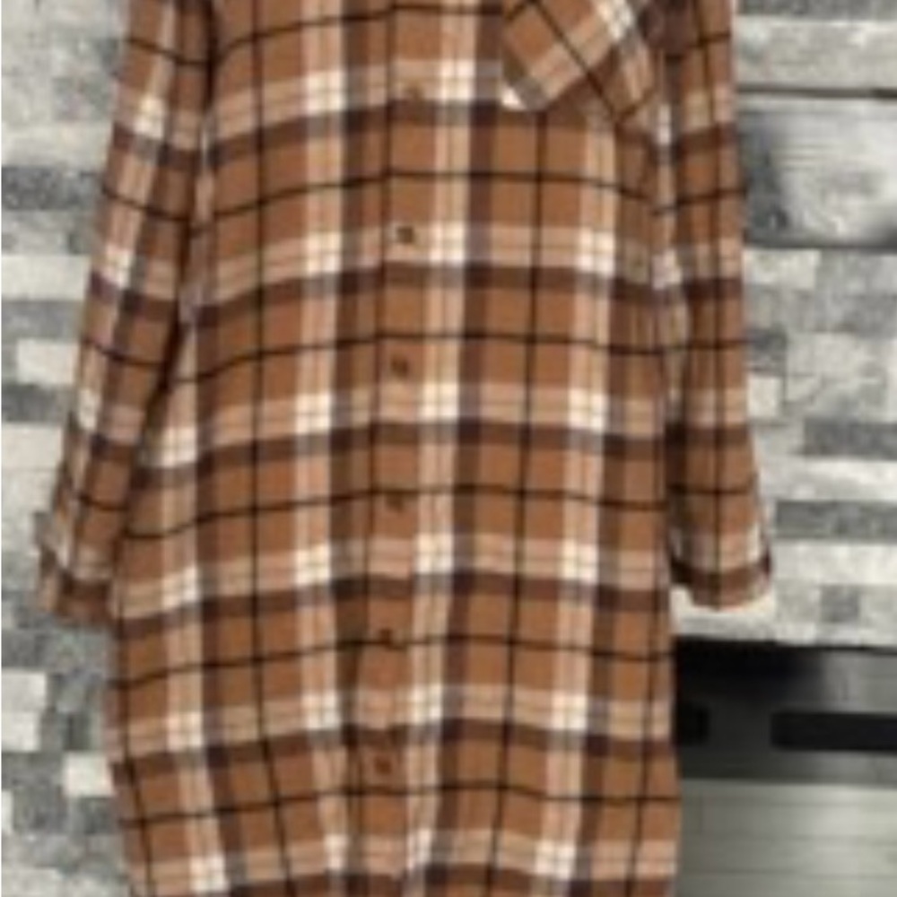 Plaid Long Sleeve Dress - Brown